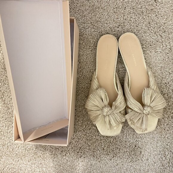 Loeffler Randall Daphne Pleated Bow Slides - Gold - Size 11 - Picture 2 of 3